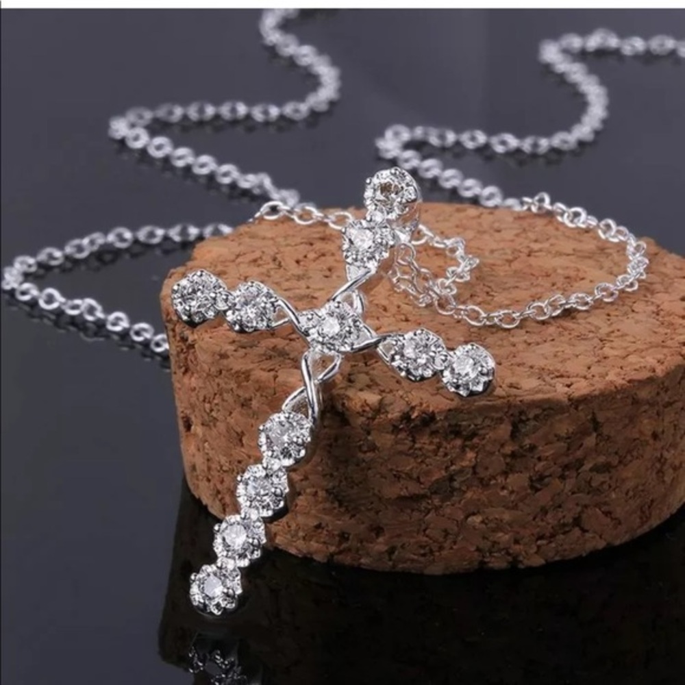 Silver cross religious holy necklace